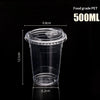 Clear food grade PET disposable cup with lid, measuring 9.8cm in height and 500ml capacity.