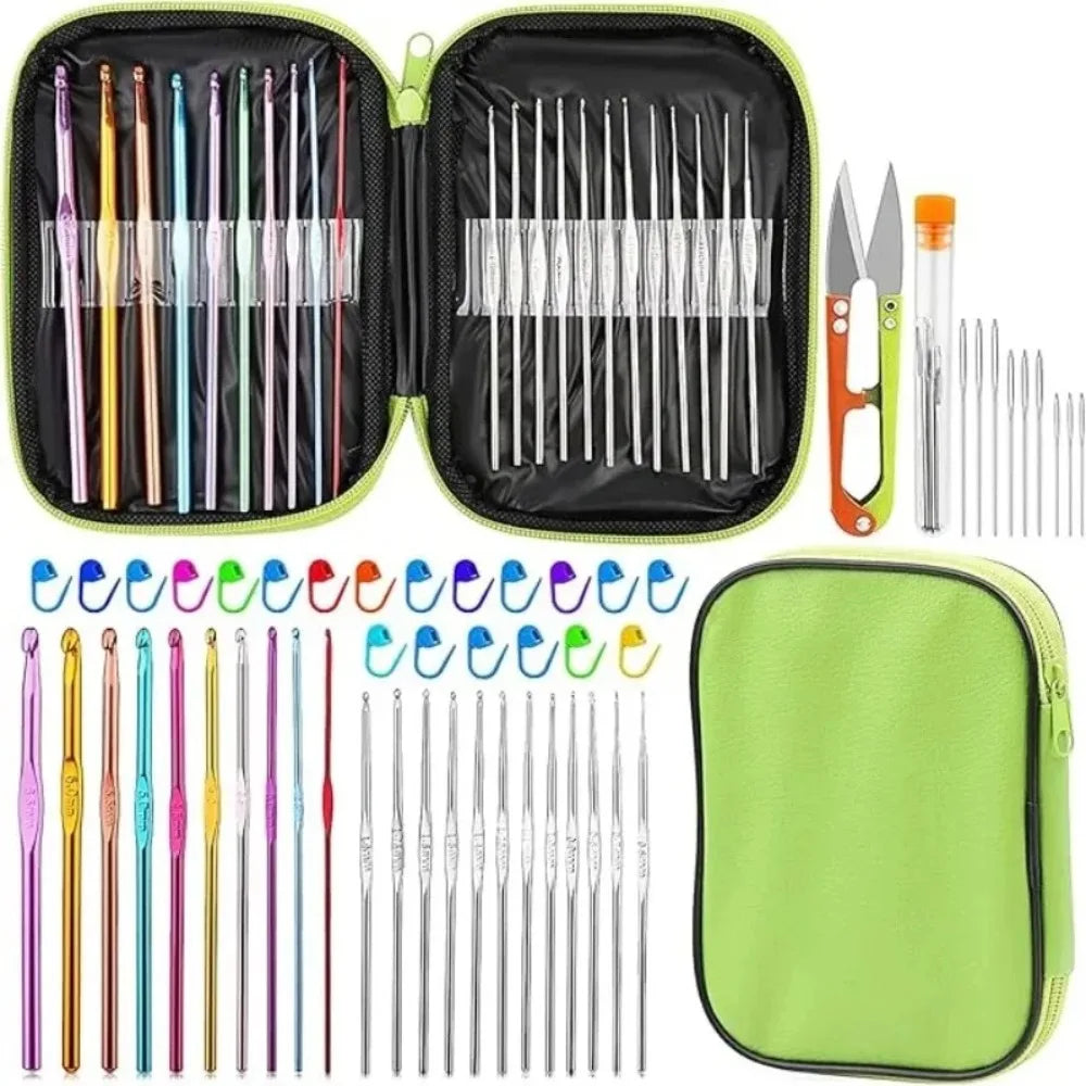 Complete Crochet Needle and Stitch Marker Kit with Storage Case