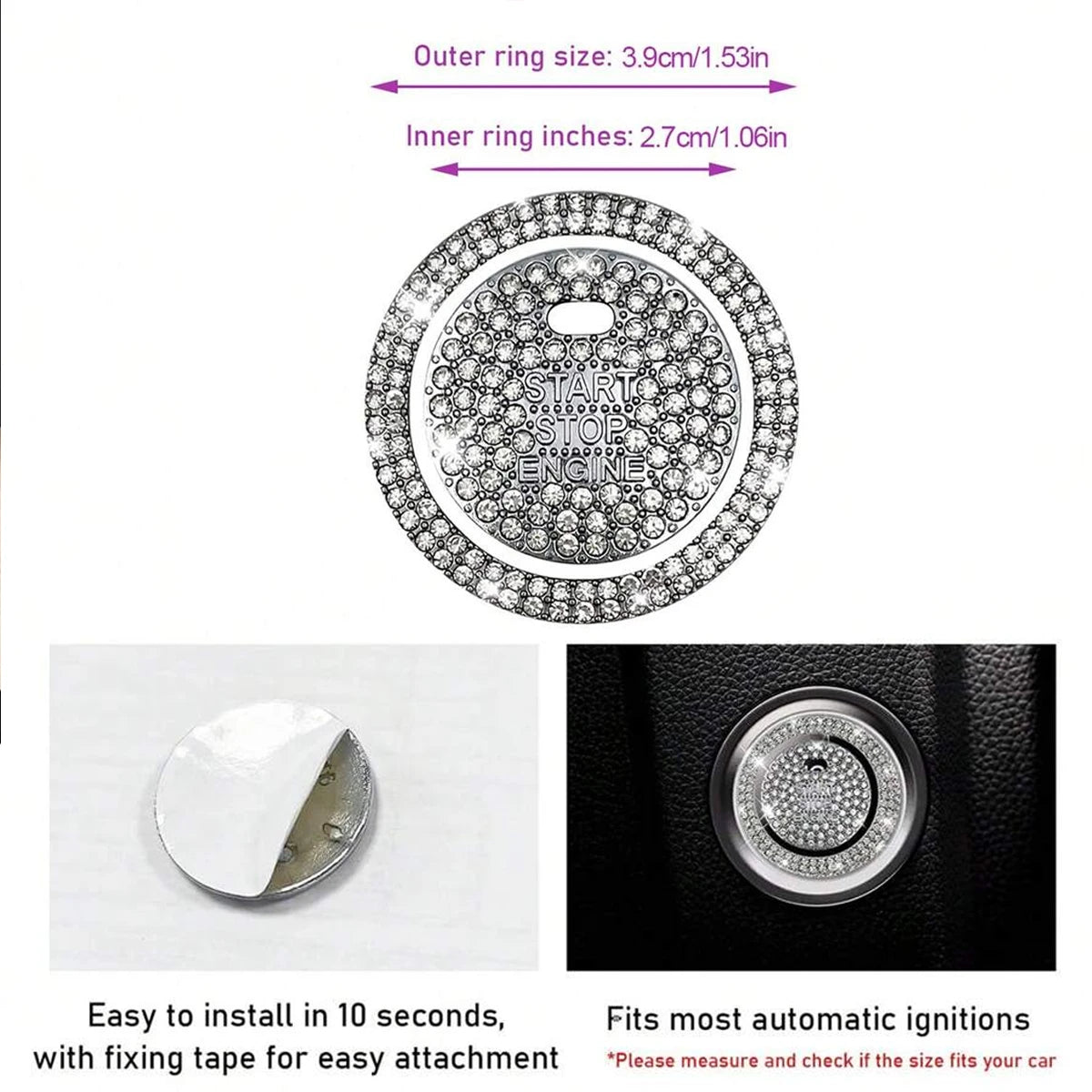 Crystal Rhinestone Car Start Button Cover