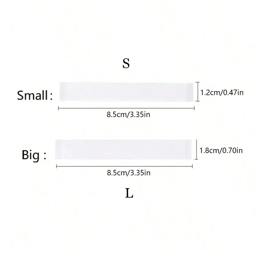 Diagram showing the dimensions of Small and Big sizes of clear double-sided fashion tape.