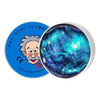 A round tin of blue and purple slime or putty with a label reading WEN-QING-SLIMES