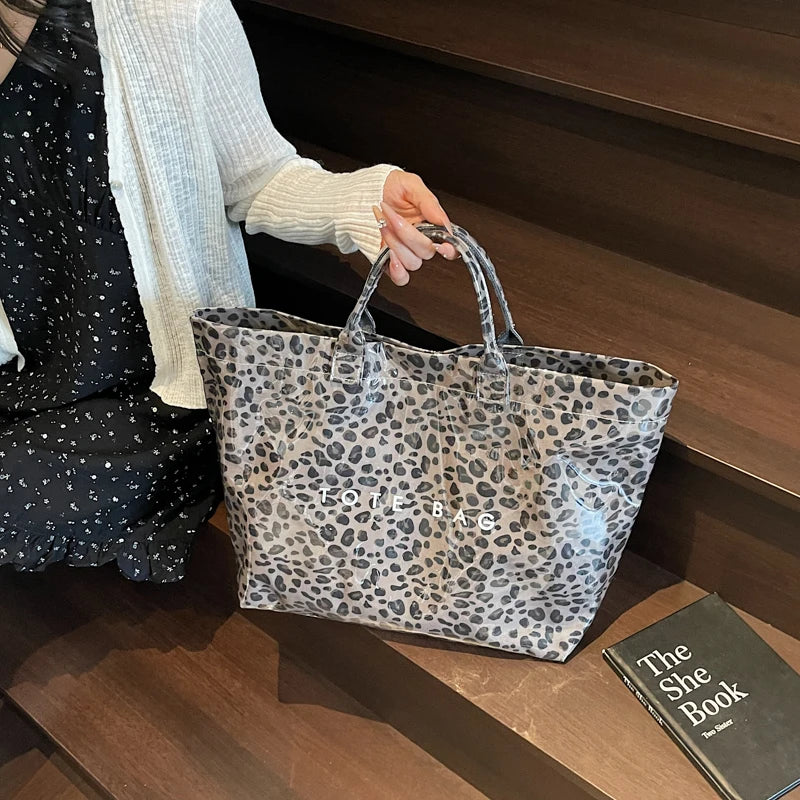 Leopard Print PVC Large Tote Bag
