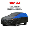 Black and blue all-weather waterproof car cover for a SUV YM vehicle.