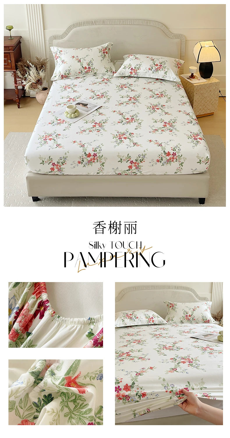 Floral 100% Cotton Fitted Sheet with Elastic Edges