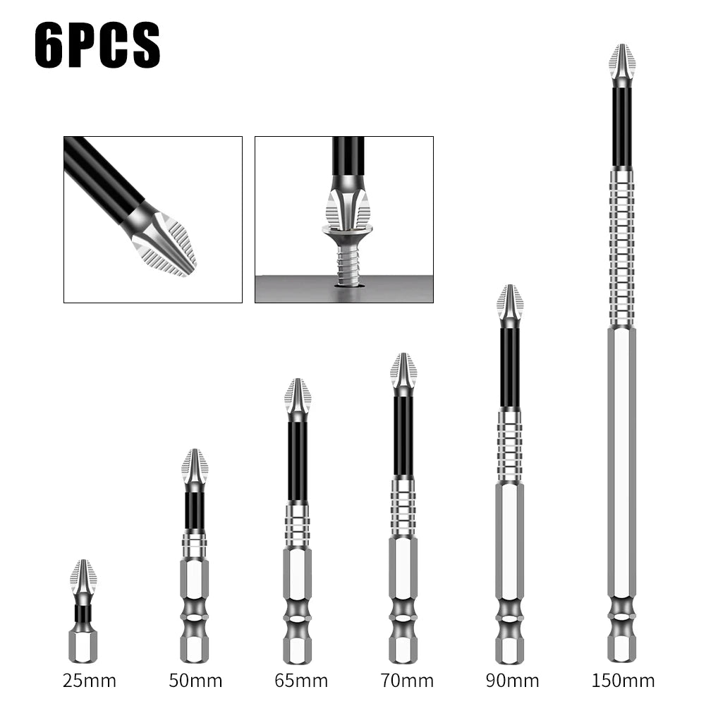 Magnetic Cross Head Screwdriver Bit Set (S2 Steel, Anti-Slip)