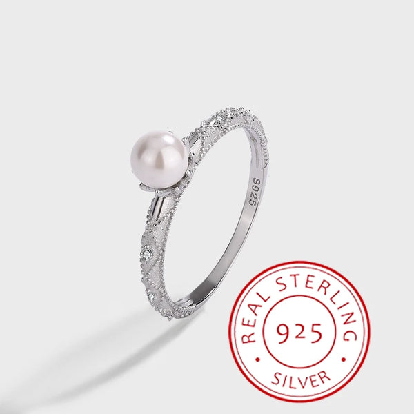 Vintage Palace-Style Pearl & Zircon Ring in Sterling Silver