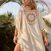 Sunflower Print Knitted Beach Tunic with Fringe