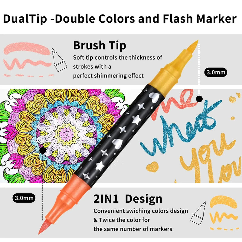 Dual-Tip Glitter Art Markers Set