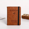 A brown leather passport cover and travel wallet with black stitching and a black magnetic closure.