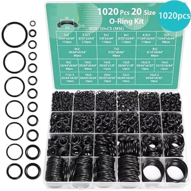 Premium Rubber O-Ring Assortment Kit - 20 Sizes, 1020 Pieces