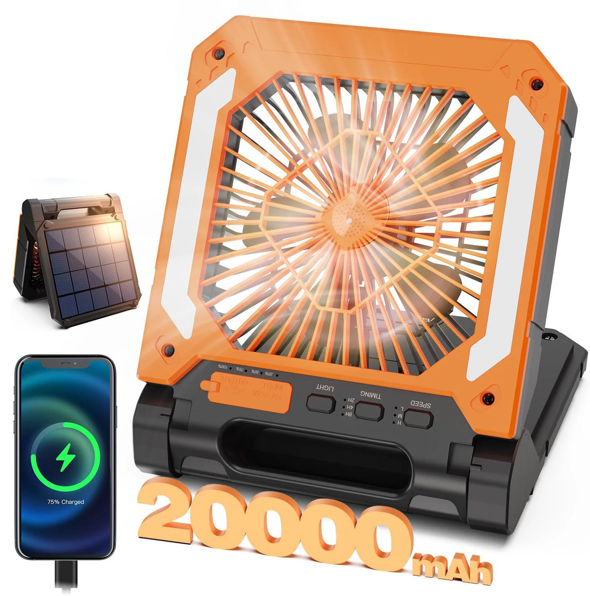 Paddfaltiger Solar-Campingventilator mit LED-Licht