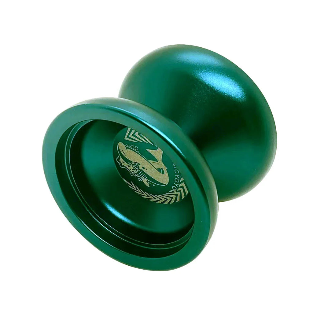 A glossy dark green metal yoyo with an unresponsive bearing for advanced tricks.