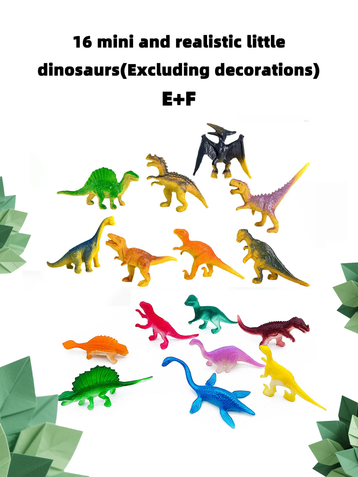 A collection of 16 mini and realistic little dinosaurs, including a T-Rex and friends, displayed against a white background.