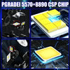 Close-up view of PGRADEI 5570+8890 CSP chip LED headlight bulbs and components.