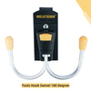 A black tool hook swivel with a yellow insert and metal arms for securing cords.