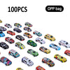 A collection of 100 diecast pull-back cars in various colors and models packaged in an OPP bag.