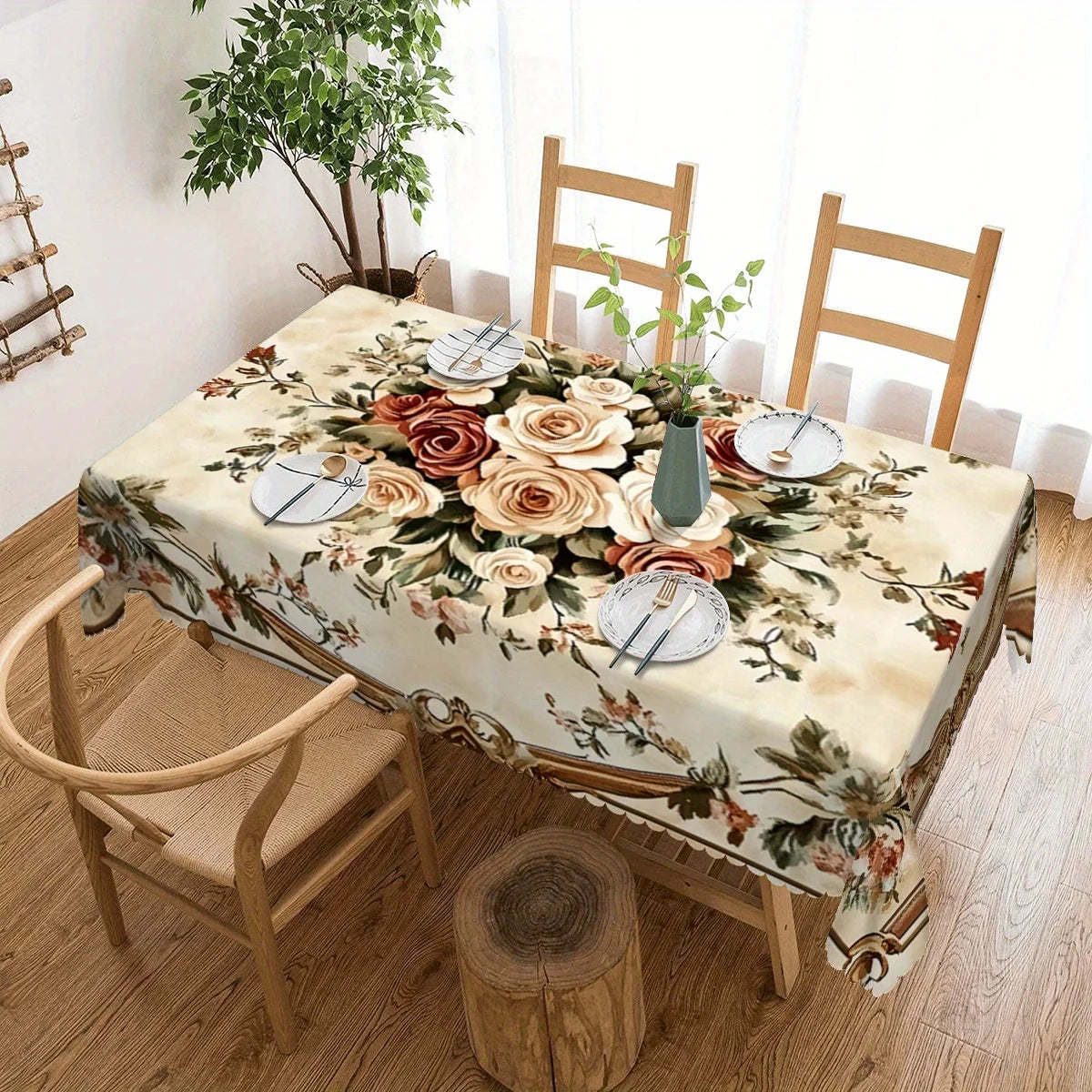 Floral Lace Tablecloth with Elegant European Print