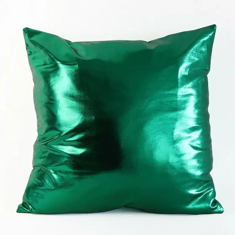 A square emerald green metallic shine decorative pillowcase.