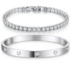 14K Gold-Plated CZ Tennis Bracelet & Bangle Set