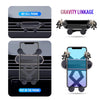 A crystal flower gravity linkage phone holder shown in various configurations for mounting on a phone.