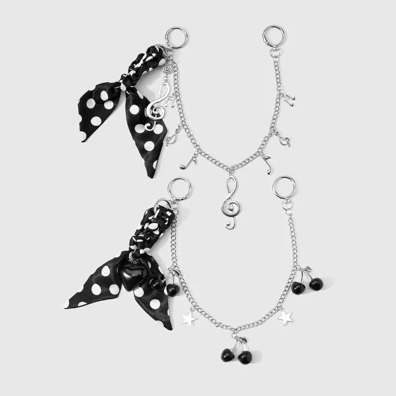 Polka Dot Scarf Bag Charm with Metal Chain