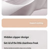 Close-up of a white memory foam body pillow with a removable cover, highlighting its texture and design features.