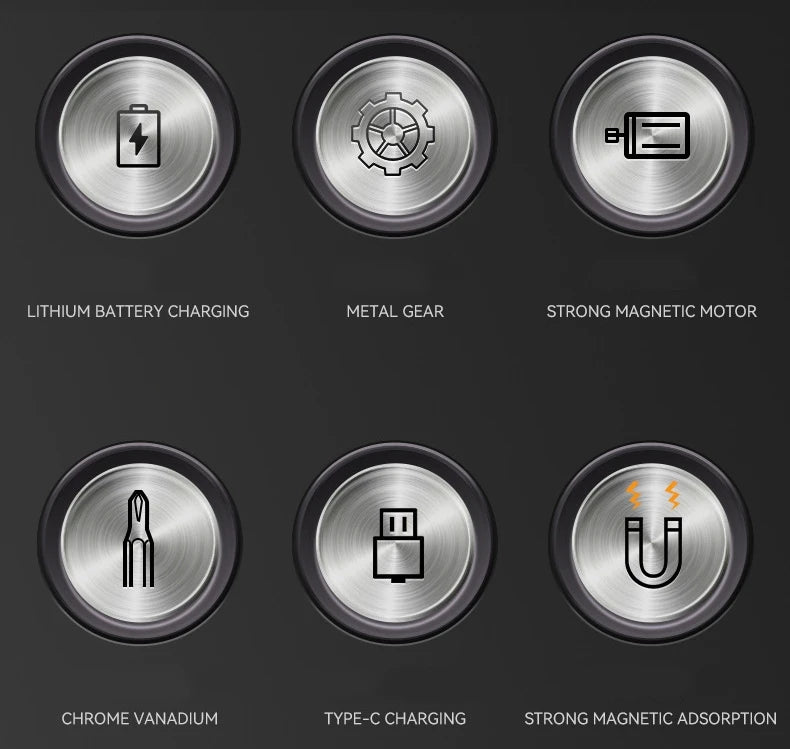 A set of tools including a lithium battery, metal gear, strong magnetic motor, chrome vanadium bit, Type-C charging component