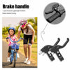 A child is using a brake handle on a bicycle, demonstrating the universal bike V-brake levers.