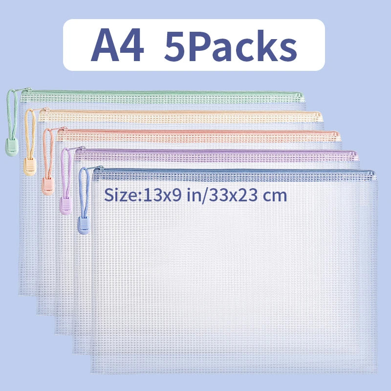 Waterproof Mesh Zipper Pouch Set for Documents and Storage
