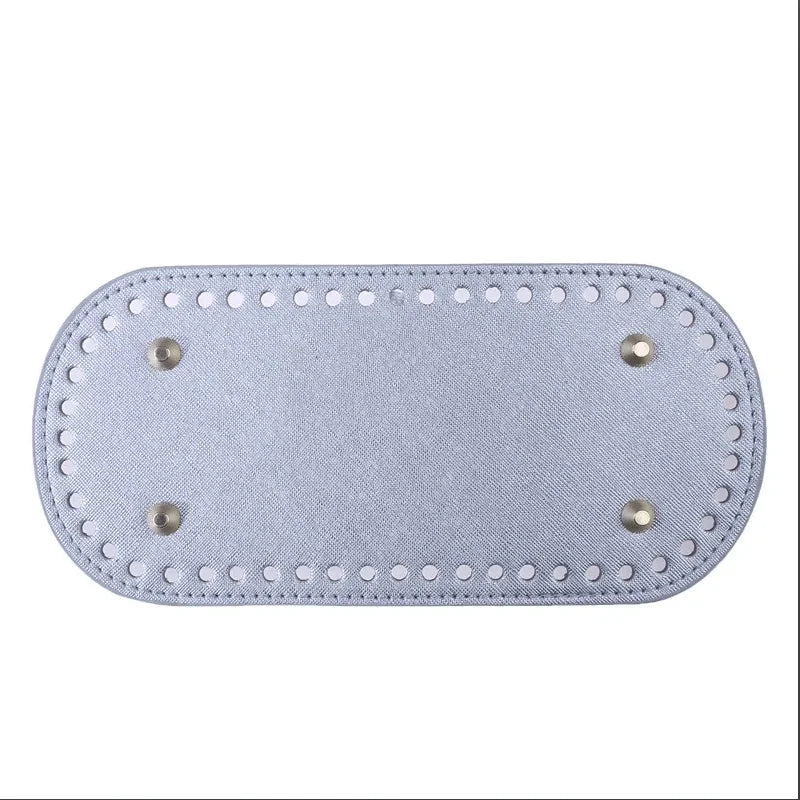 Light gray PU leather bag base with pre-drilled holes for DIY knitting and crochet
