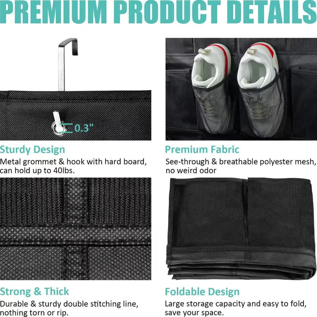 Over-the-Door Hanging Shoe Organizer with Mesh Pockets