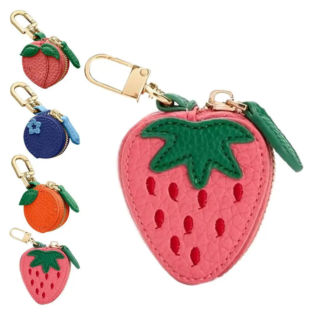 Fruit-Shaped PU Leather Coin Purse with Keychain