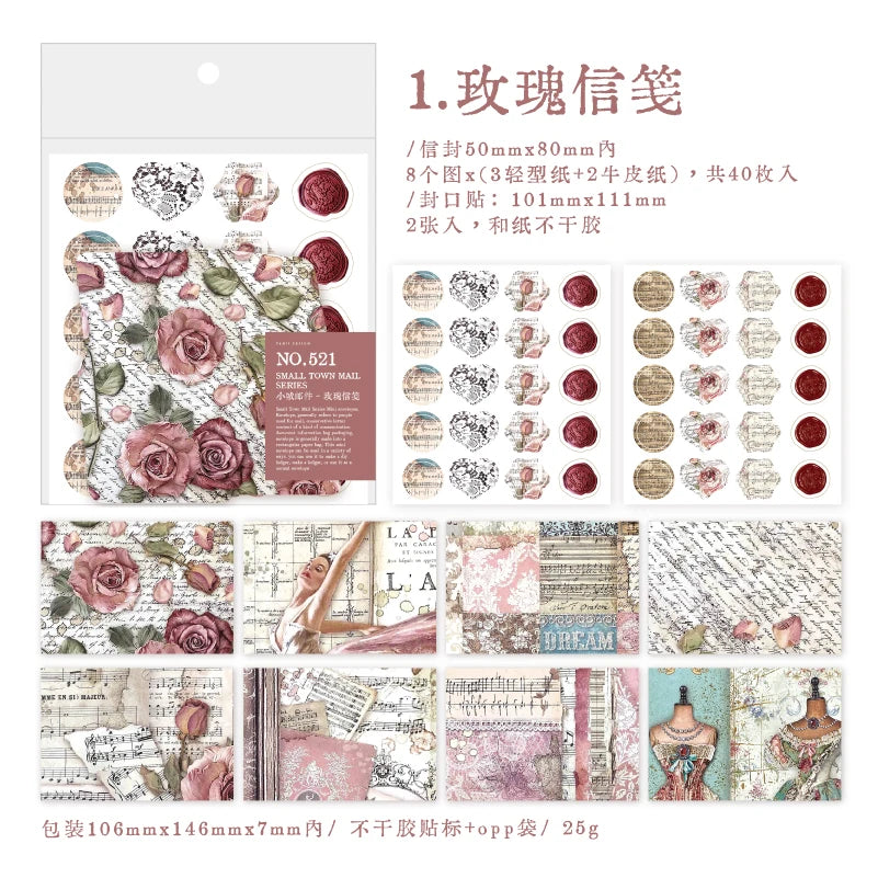 Vintage Mini Envelope Set with Seal Stickers - 40 Pack