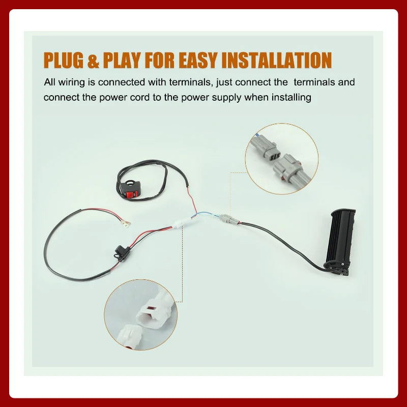 Motorcycle LED Headlight with Light Bar and On-Off Switch