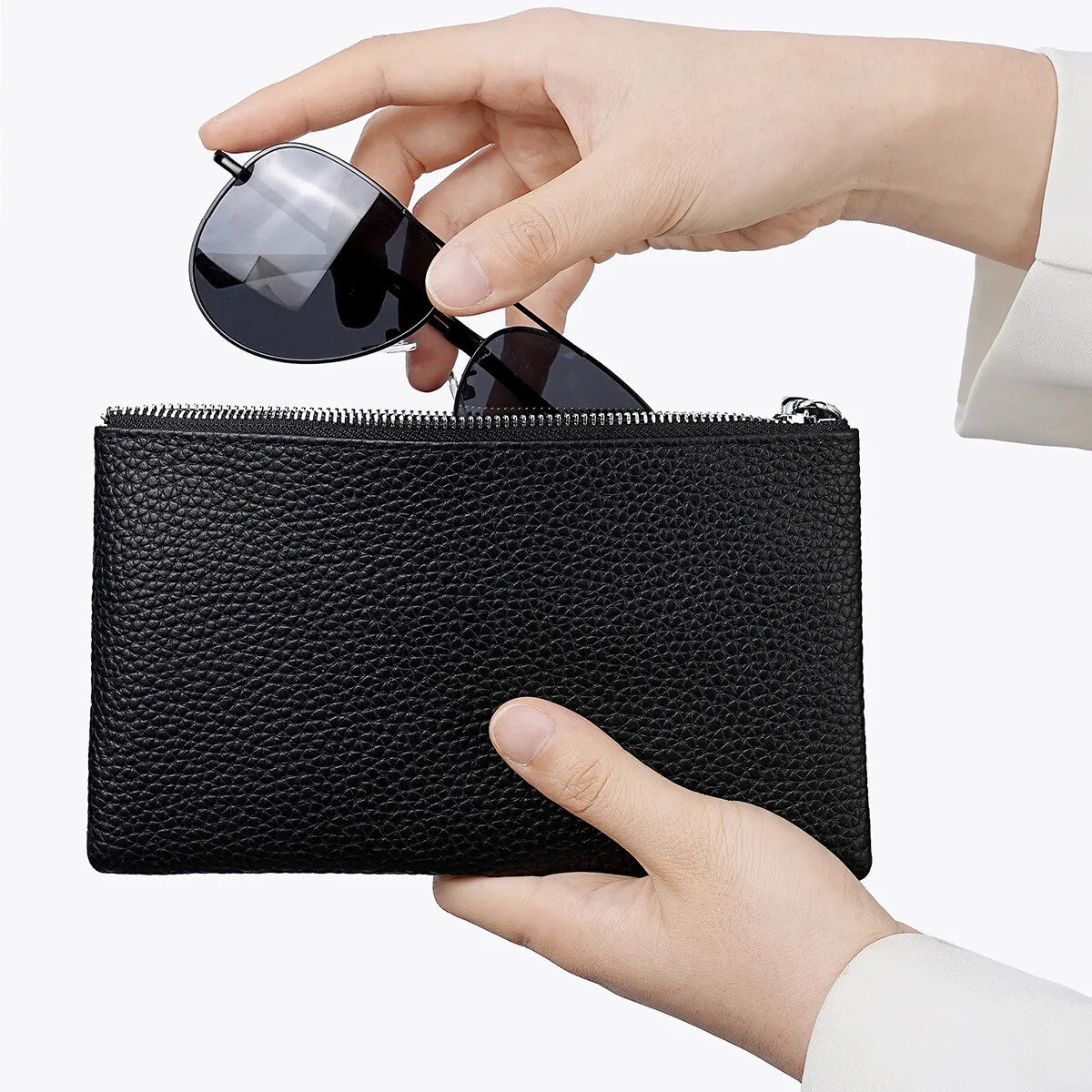 Genuine Leather Wristlet Clutch Wallet with Phone Pocket