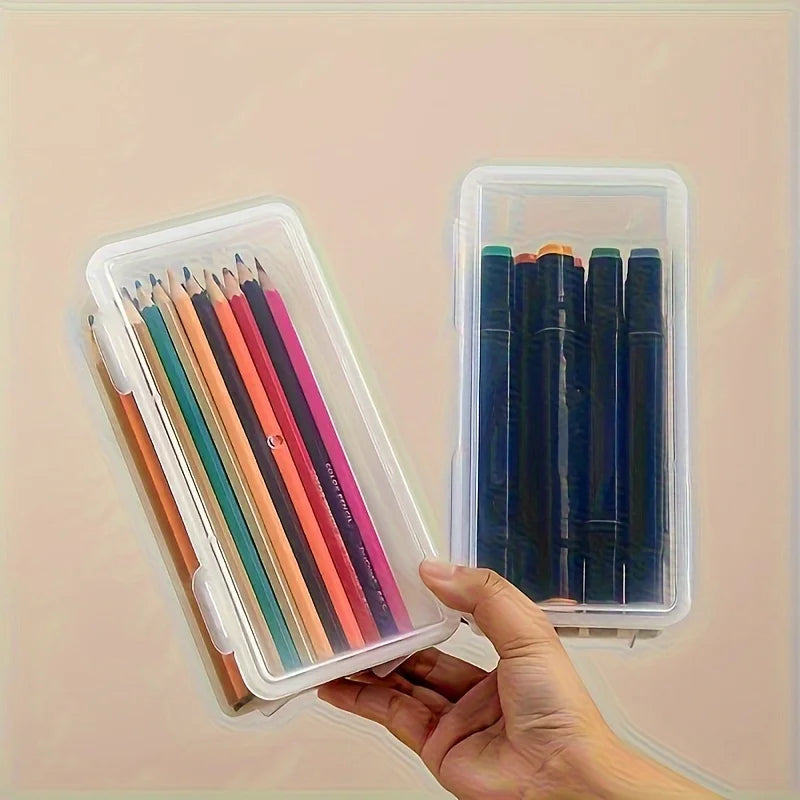 Large Clear Plastic Storage Box with Hinged Lid – 12L, 21 x 14 x 8 cm, Office & Jewelry Organizer