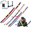 A collection of freebies including a Roronoa Zoro 41-inch katana cosplay sword and related items.