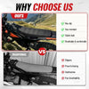 Comparison graphic showing a new seat cover versus a traditional one for an electric bike.