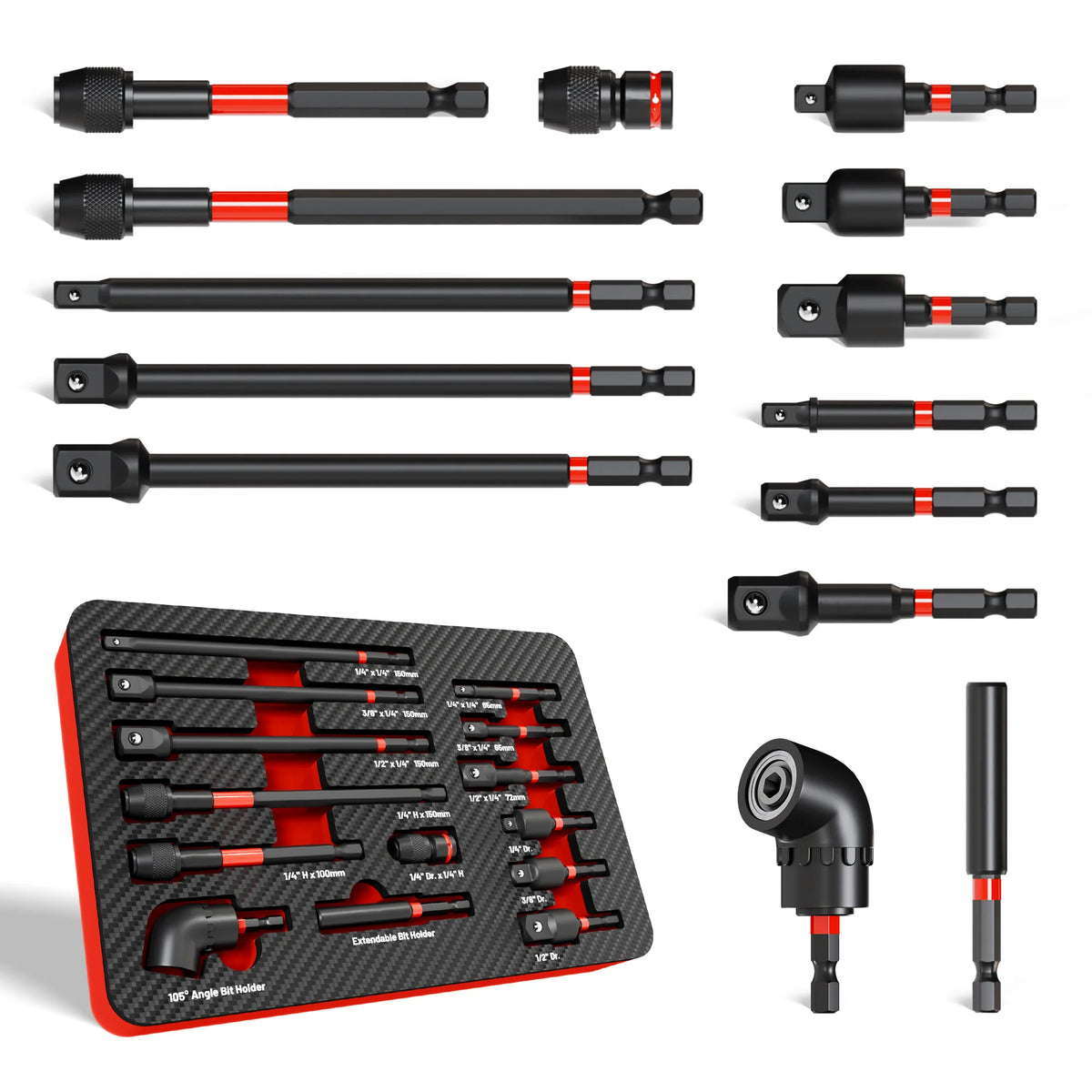 14-Piece Impact Socket Adapter Set with Quick-Release Extensions and Magnetic Holder