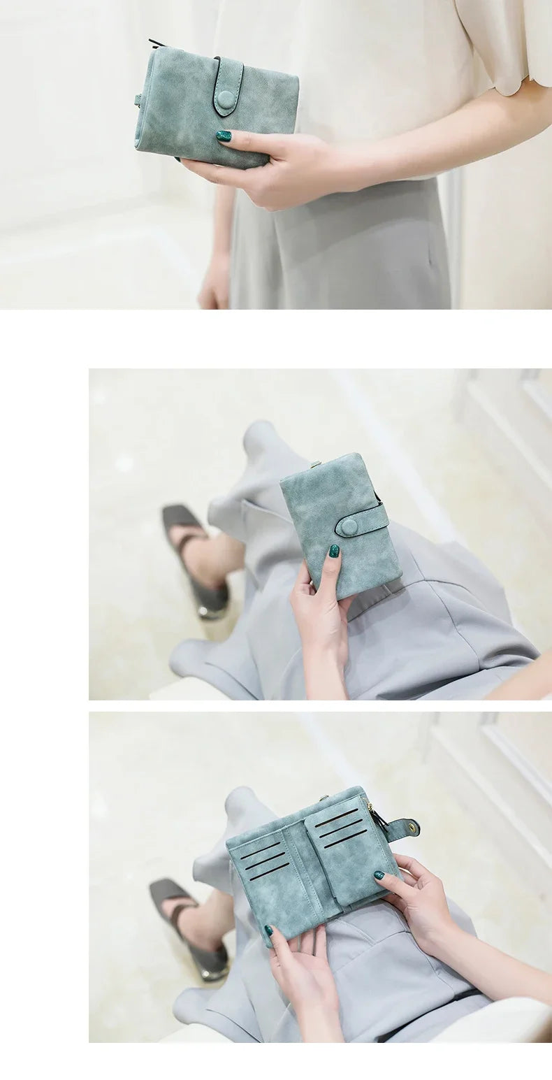 Compact Frosted Tri-Fold Wallet for Women