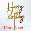 Gold Acrylic Happy Birthday Cake Toppers (Set of 10)