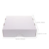 White foldable trading card storage box with dimensions 14.7 in by 13.3 in.