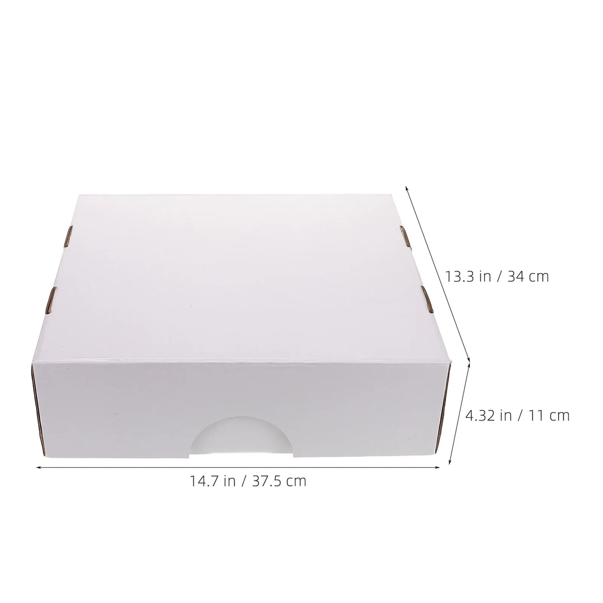 White foldable trading card storage box with dimensions 14.7 in by 13.3 in.