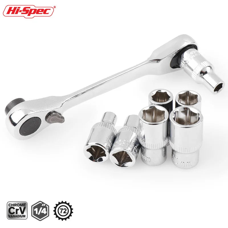 Compact Double-Ended Ratchet Wrench with Quick-Release Sockets