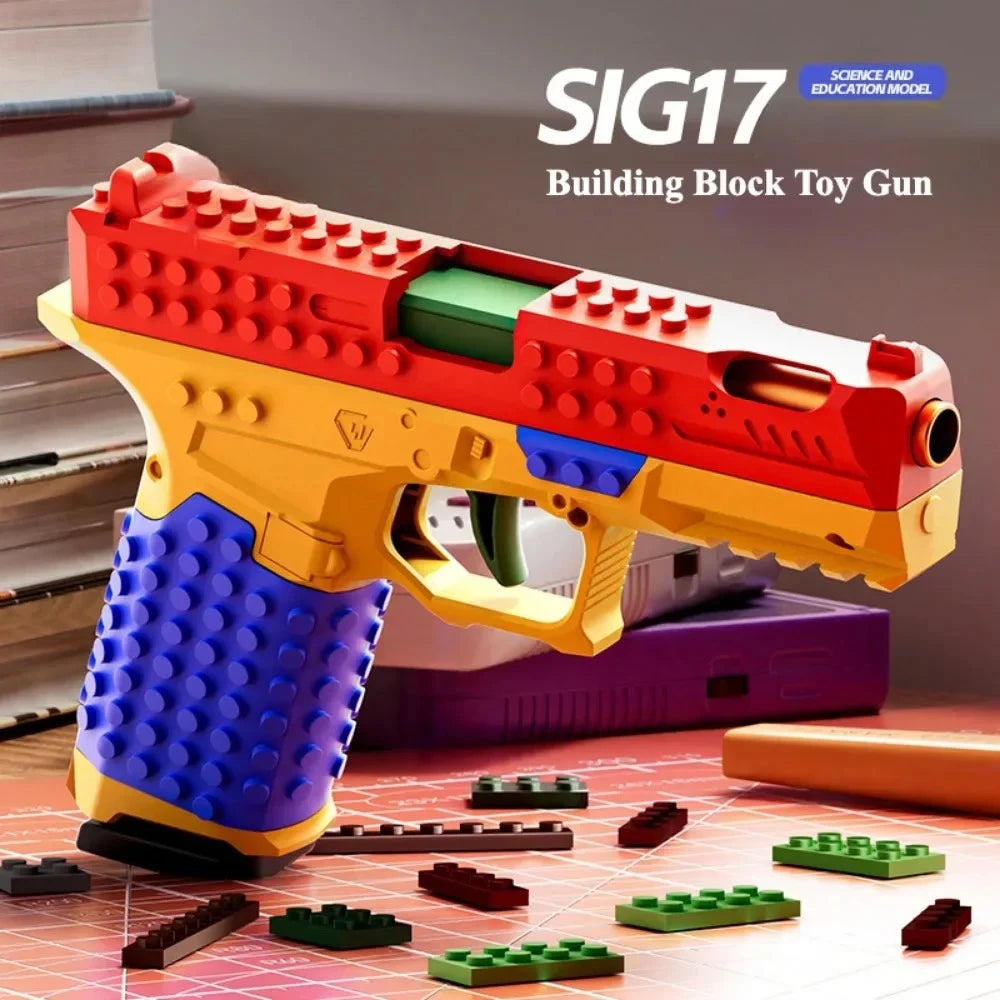 Building Block Toy Gun with Continuous Firing Blowback Action