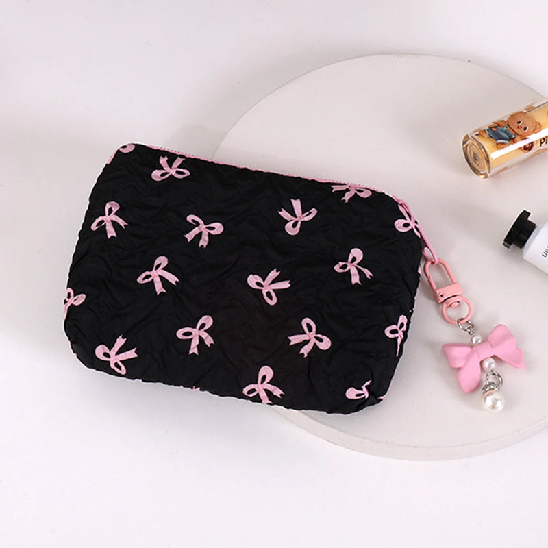 Quilted Bow Makeup Bag