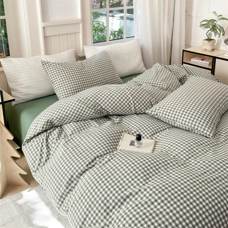 Green Plaid 3-Piece Duvet Cover Set