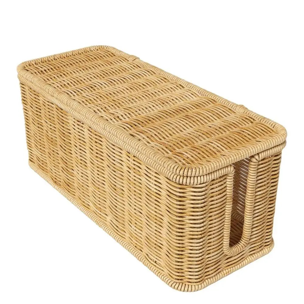 Handwoven Rattan Cable Management Box with Lid