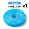 Blue windproof portable clothesline with anti-slip design, 8 meters long.