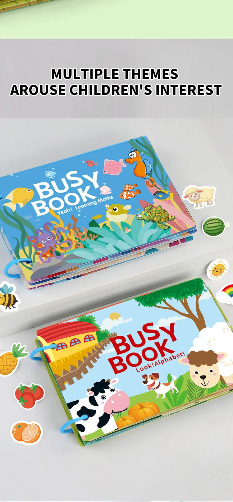 Montessori Busy Book for Toddlers – Reusable Sticker & Velcro Learning Activities